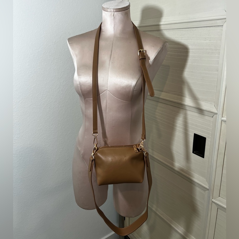Anthropologie Tan Vegan Leather Crossbody Bag Purse